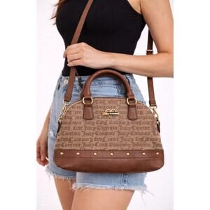 Juicy Couture Brown Logo Dome Satchel Crossbody Handbag with Gold Heart Accent